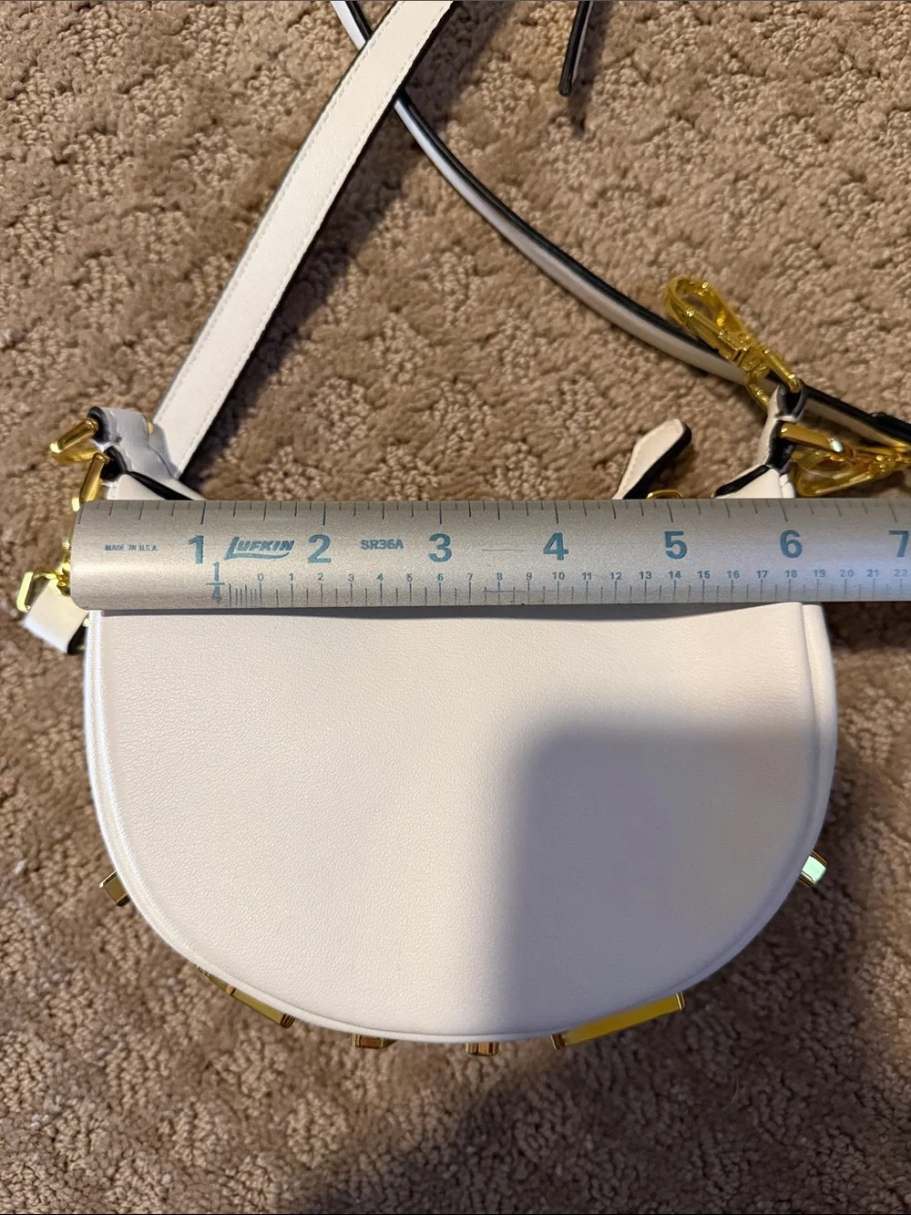 White Leather Crescent Crossbody Bag - Faux Brand